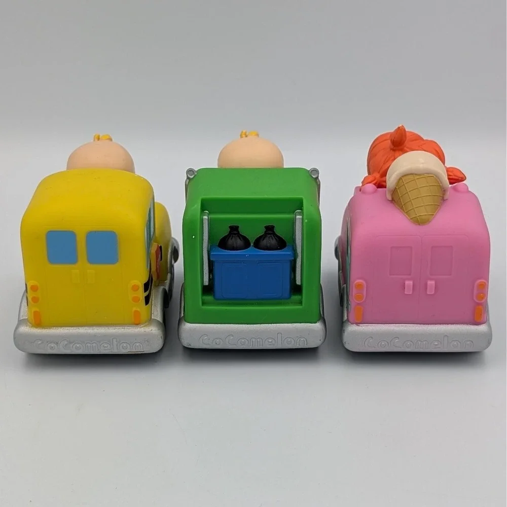 Cocomelon Mini Vehicles JJ School Bus Garbage Truck YoYo Ice Cream Truck 3pc Set